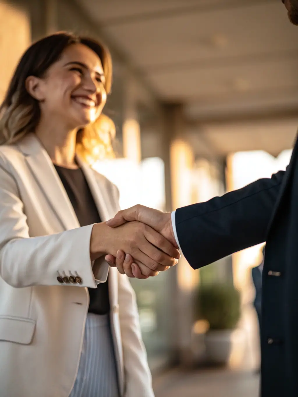 A handshake between a private equity investor and a Blue Collar Operating Partners executive, symbolizing a successful partnership and mutual trust.